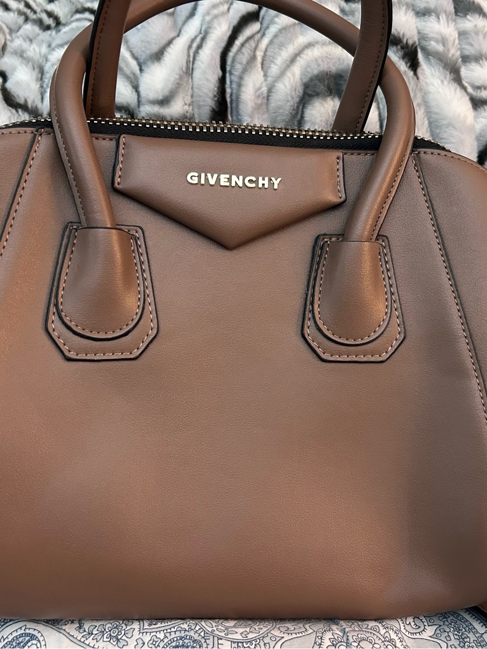 Givenchy Chocolate Brown Leather Satchel with Silver Logo